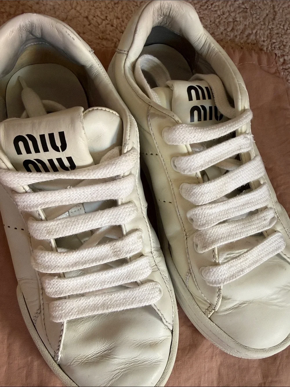 💞 Miu Miu White Leather Low Top Sneakers with Logo